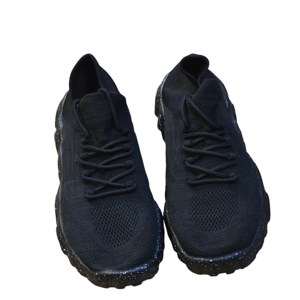 Black Knit Athletic Sock Sneakers Speckled Chunky Sole Trainers EU 38 US 7.5